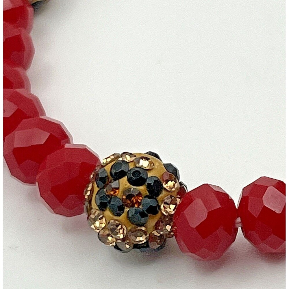Red Glass Faceted Bead & Leopard Print Focal Beads RHINESTONES Boho Y2K Set 3 - Picture 5 of 5